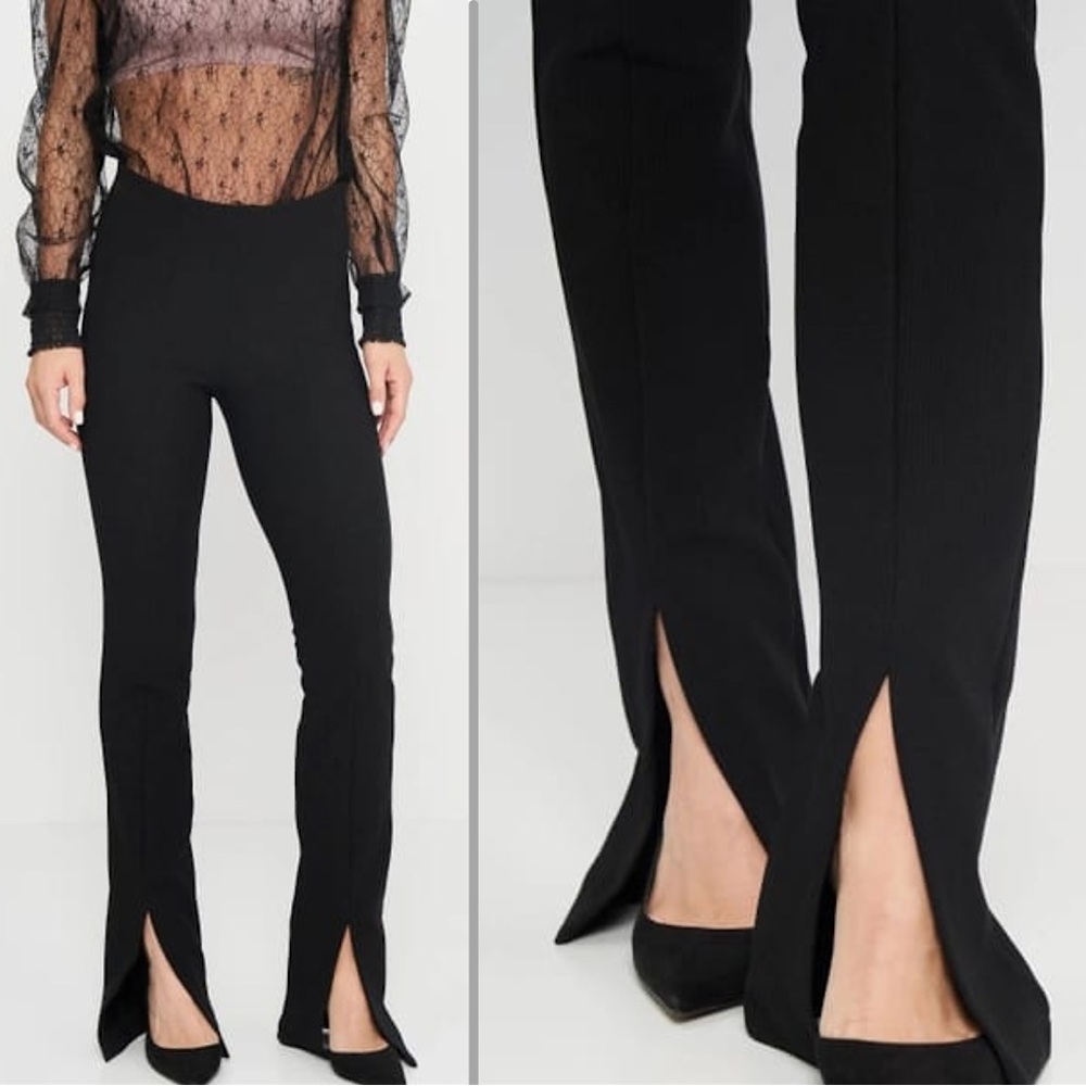Zara Black High Rise Flared Split Hem Pants Sz. Medium